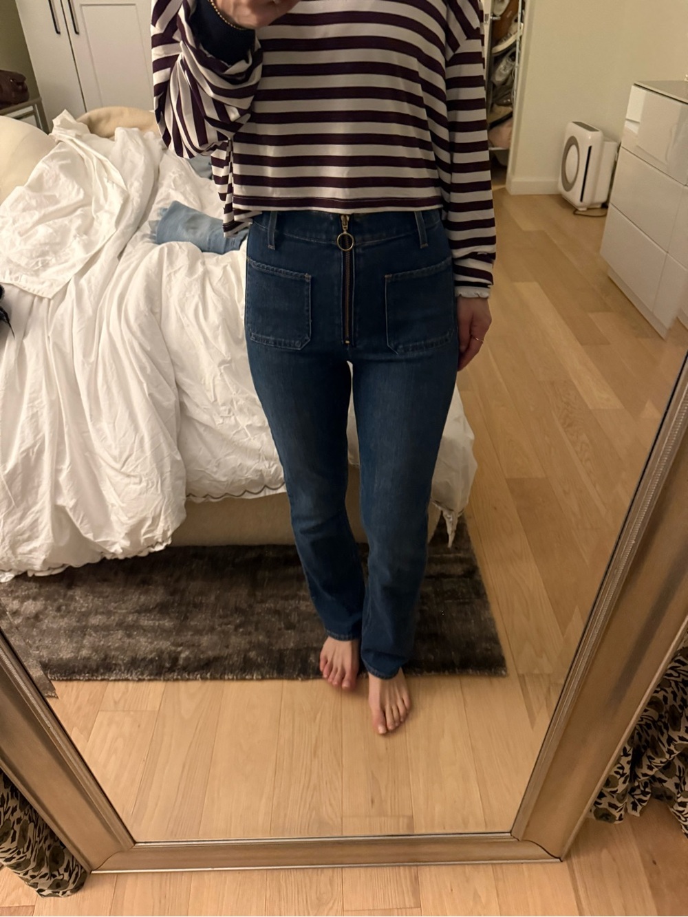 Denim Forum Dark Blue Straight-Leg Jeans with Front Ring Zipper
